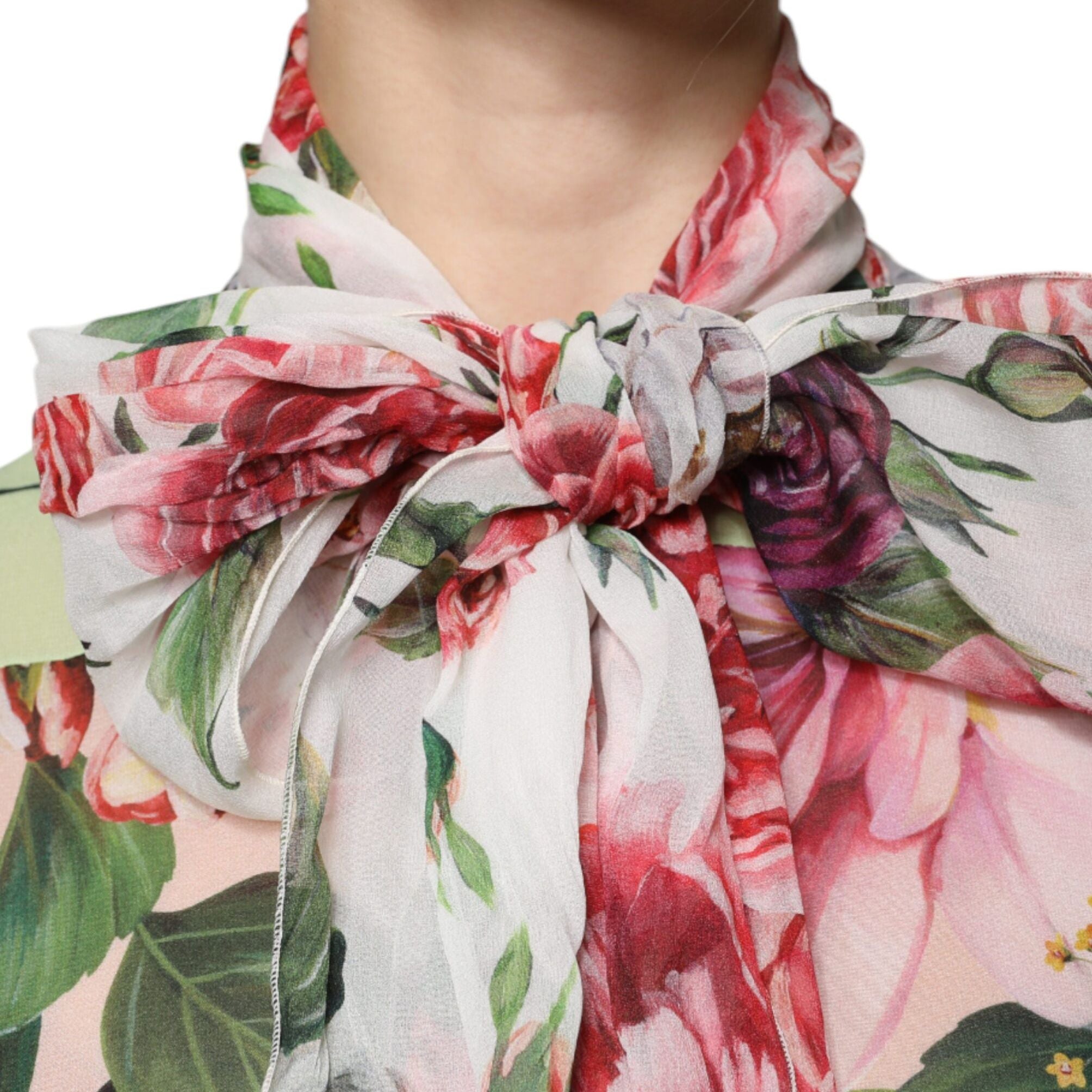Dolce & Gabbana Multicolor Floral Patchwork Ascot Collar Top