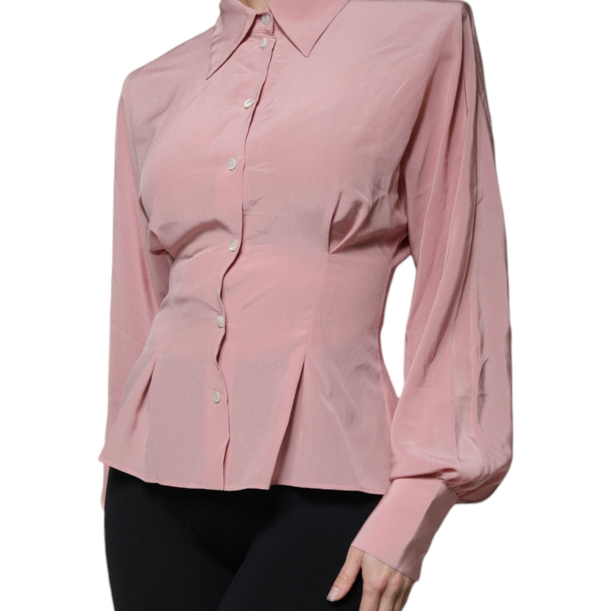 Dolce & Gabbana Pink Cotton Long Sleeves Collared Blouse Top
