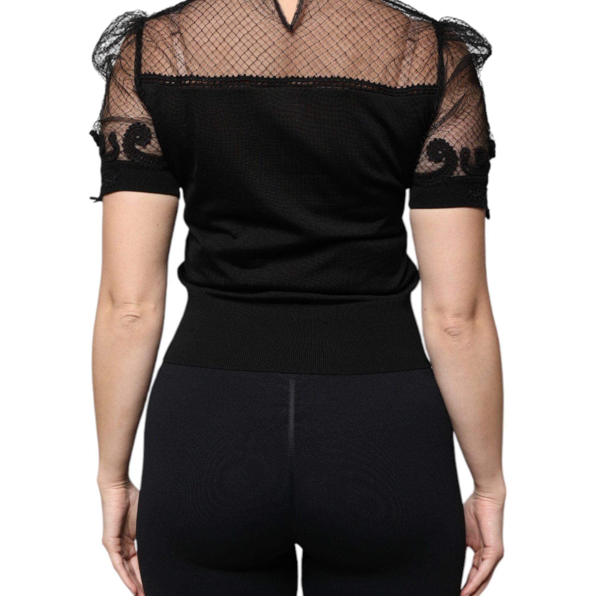 Dolce & Gabbana Black Floral Lace Short Sleeves Blouse Top