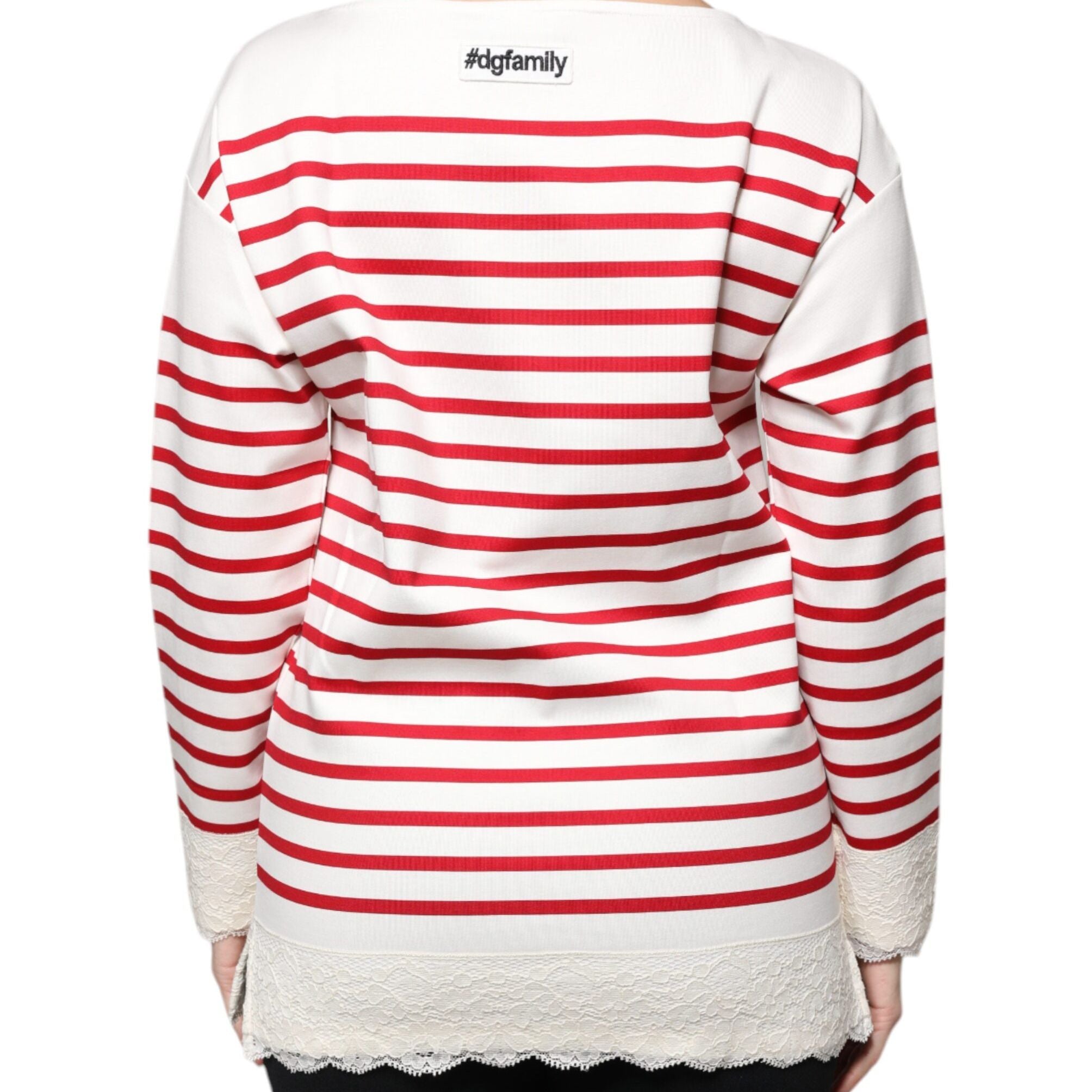 Dolce & Gabbana White Red Stripes Cotton Long Sleeves Top