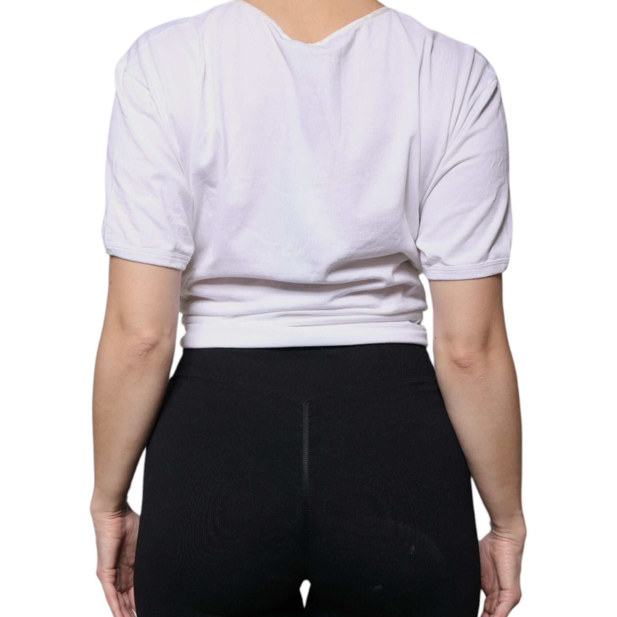 Dolce & Gabbana White Cotton Silk Round Neck Wrap Blouse Top