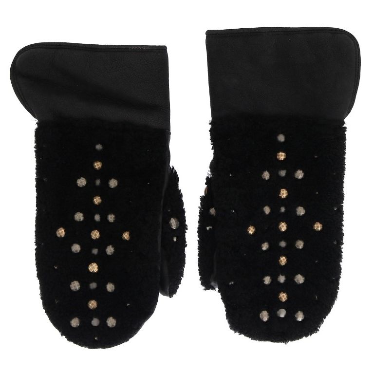 Dolce & Gabbana Black Leather Shearling Studded Gloves