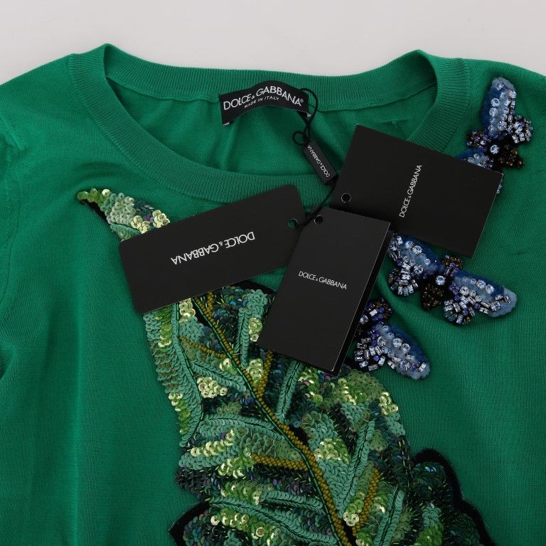Dolce & Gabbana Green Silk Crystal Banana Sweater