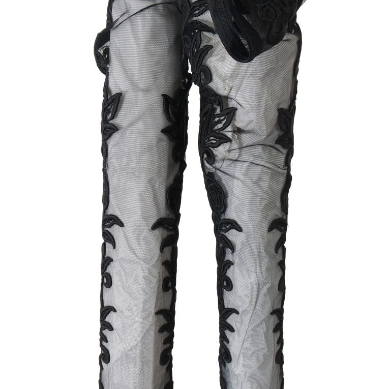 Dolce & Gabbana Black Floral Embroidered Socks Boots