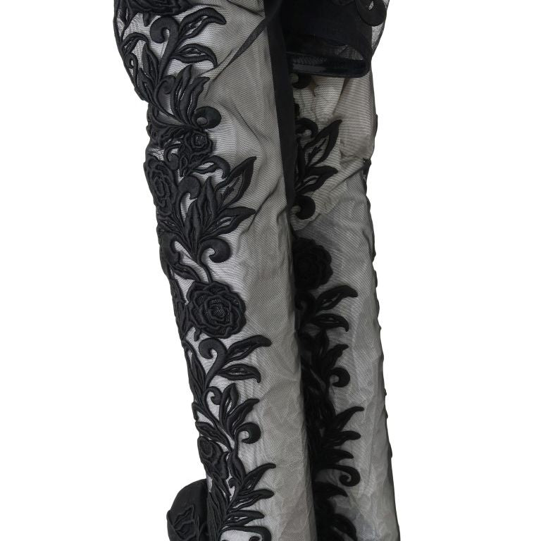 Dolce & Gabbana Black Floral Embroidered Socks Boots