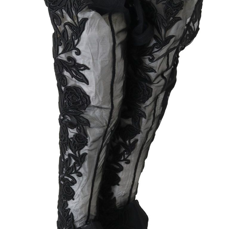 Dolce & Gabbana Black Floral Embroidered Socks Boots