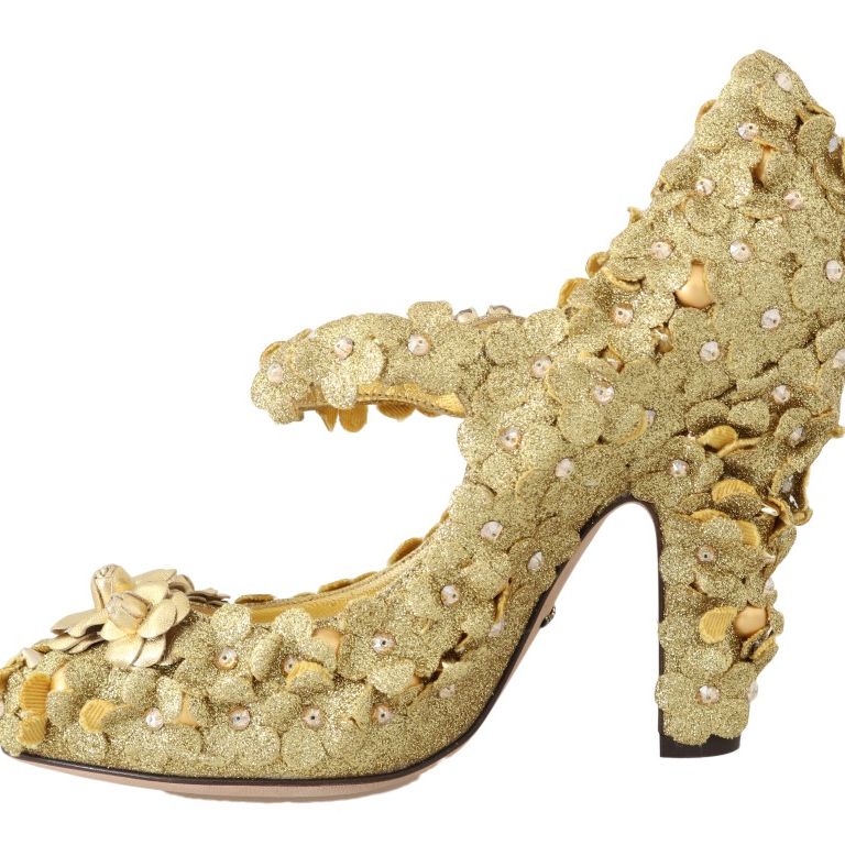 Dolce & Gabbana Gold Floral Crystal Mary Janes Pumps