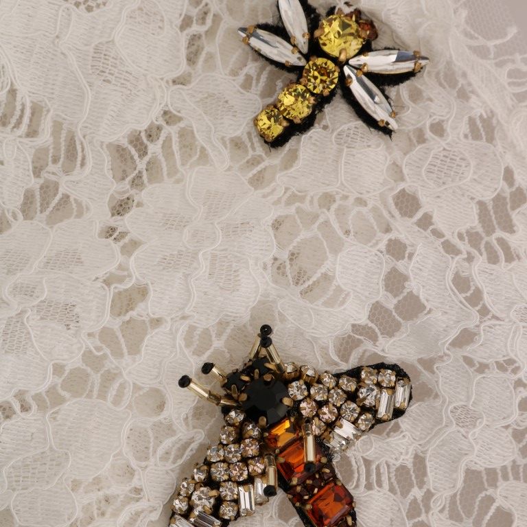 Dolce & Gabbana White Crystal Embellished Lace Blouse