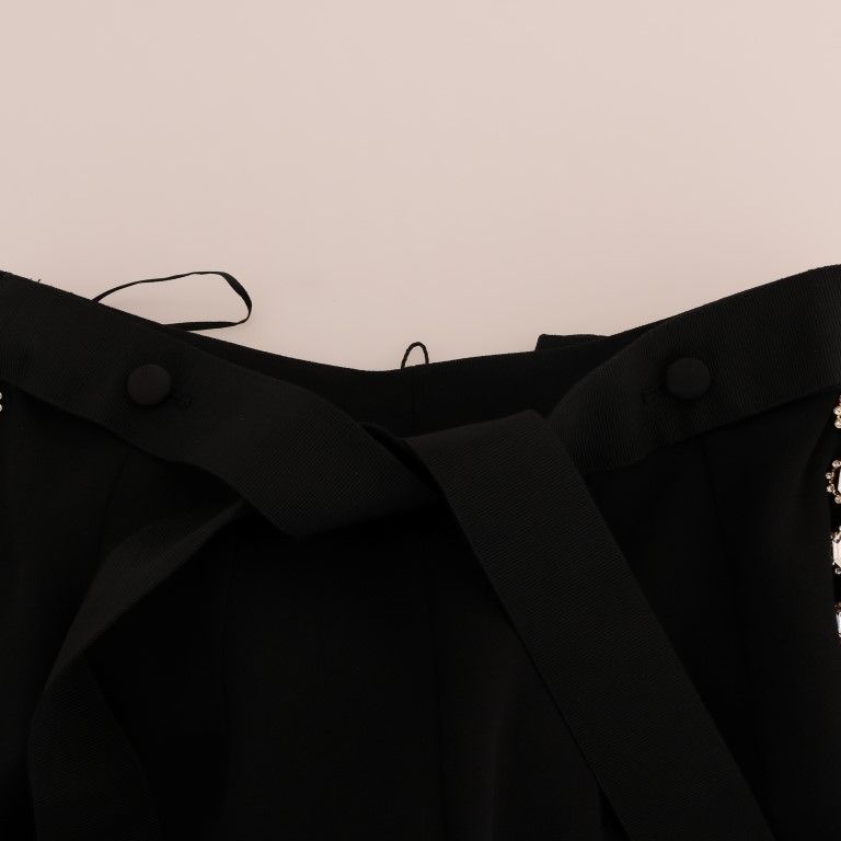 Dolce & Gabbana Black Wool Stretch Crystal Pants