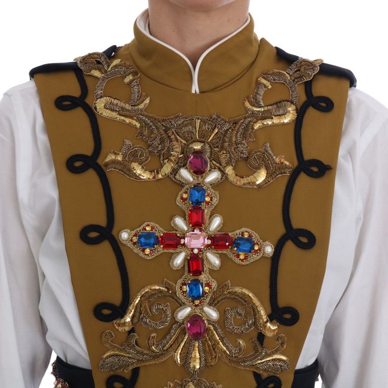 Dolce & Gabbana Yellow Crystal Cross Vest Jacket