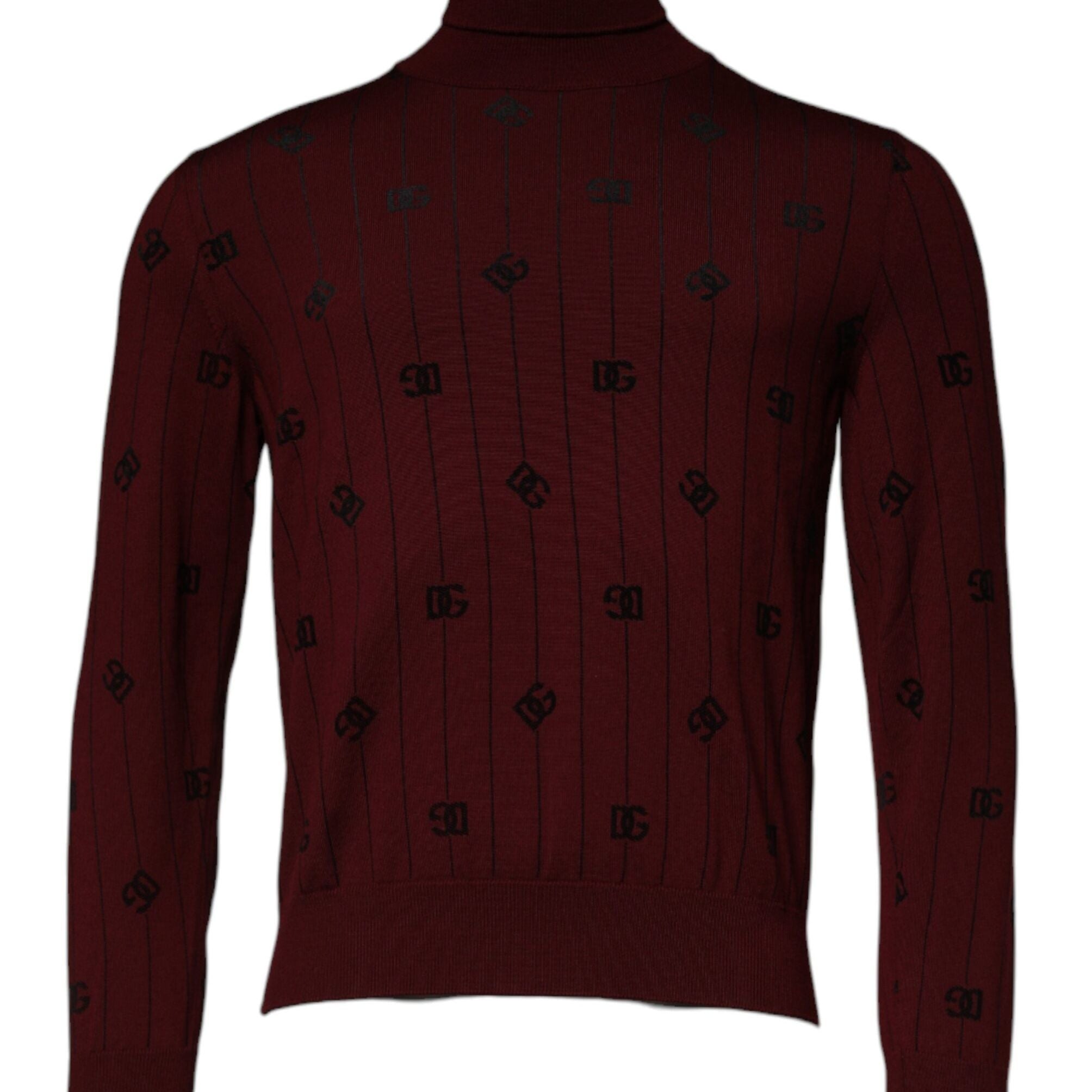 Dolce & Gabbana Maroon Monogram Turtleneck Pullover Sweater