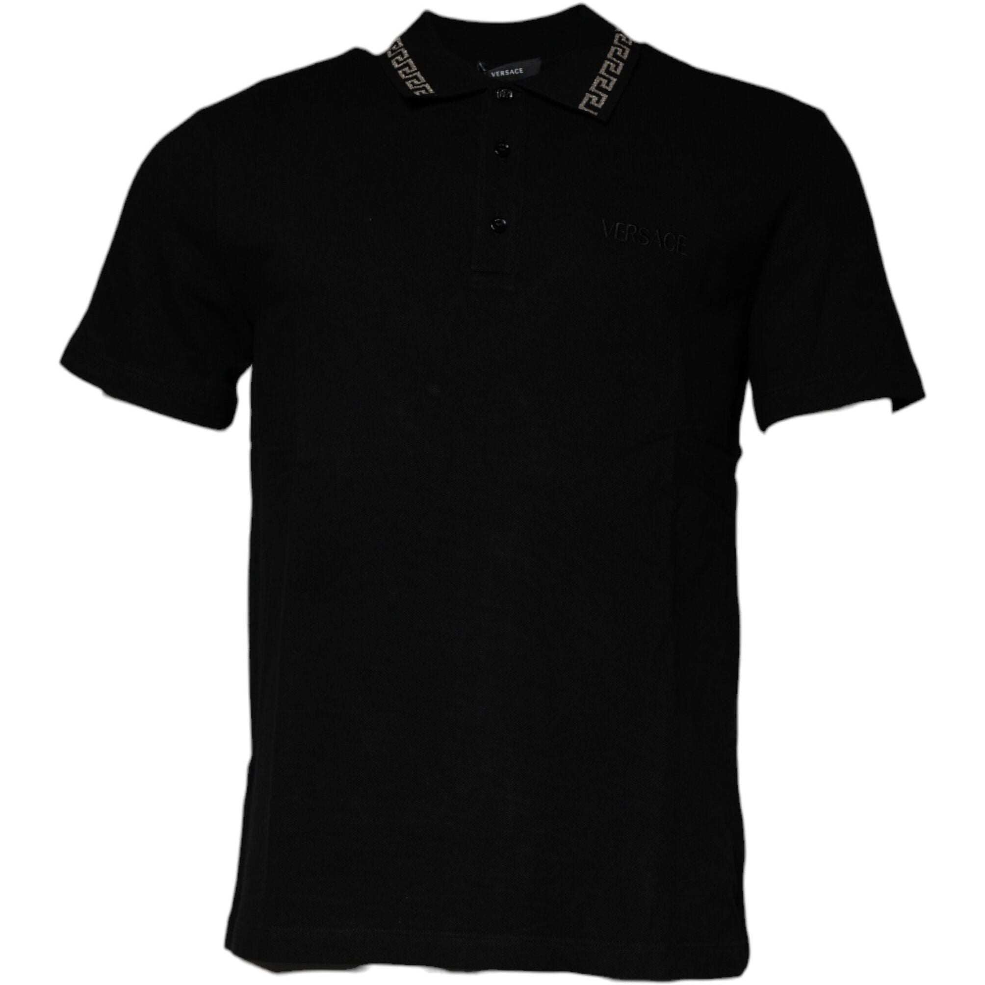 Versace Black Viscose Collared Polo Short Sleeves T-shirt