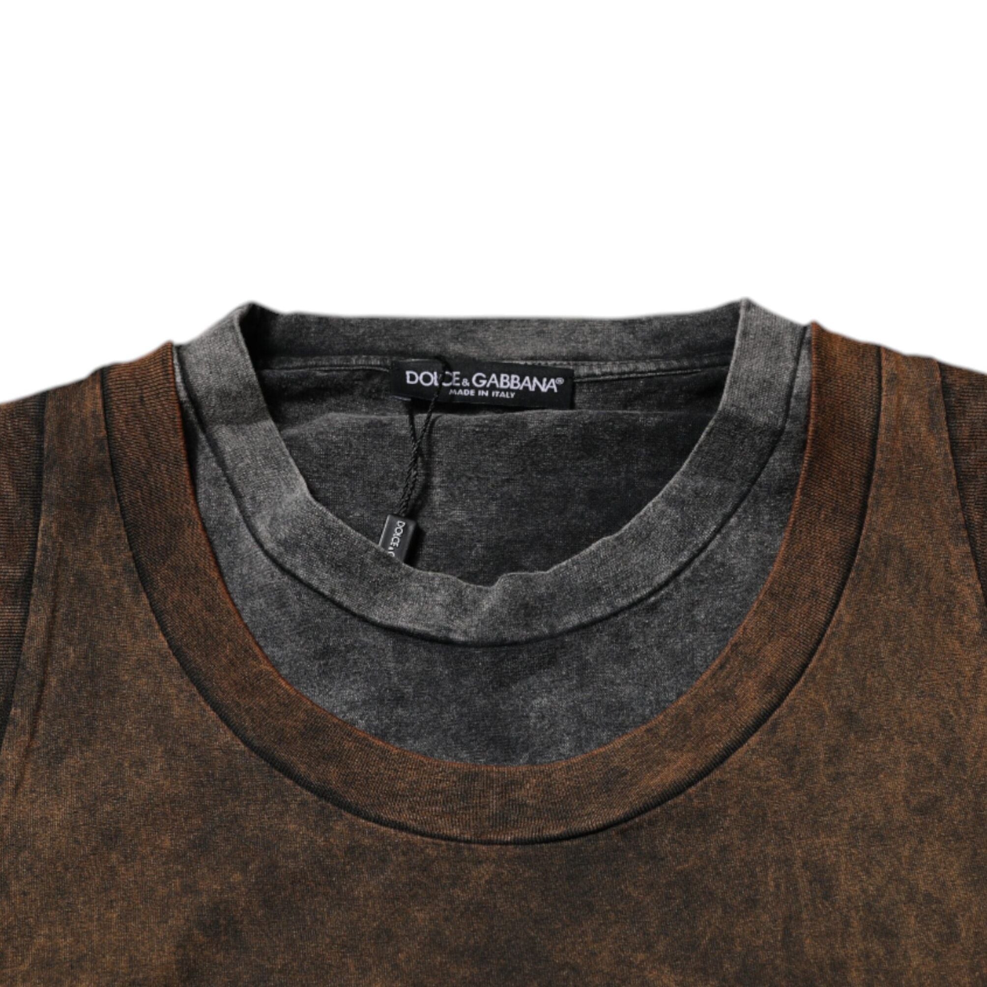 Dolce & Gabbana Brown Cotton Round Neck Sleeveless T-shirt