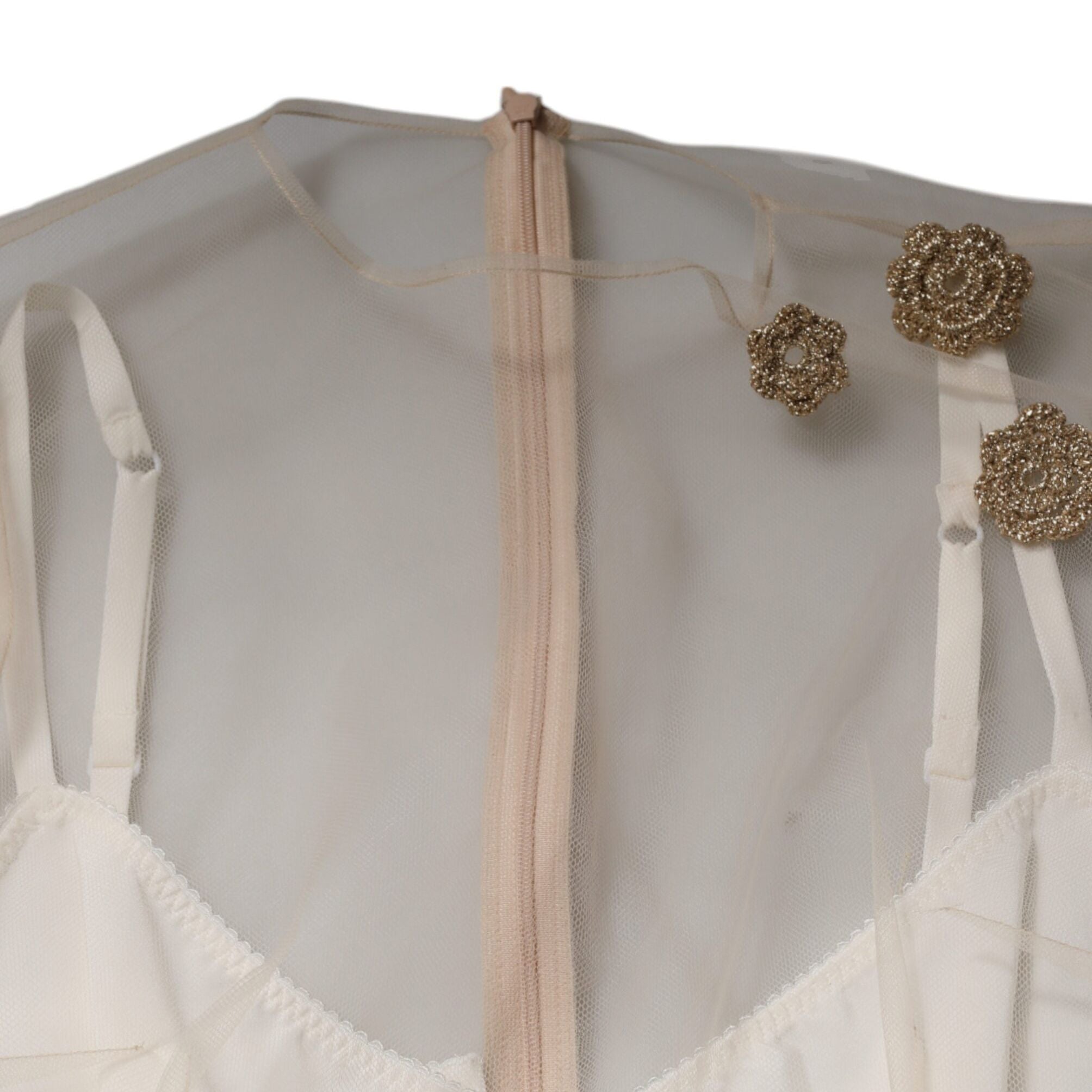 Dolce & Gabbana White Sheer Tulle Bustier Bodycon Midi Dress