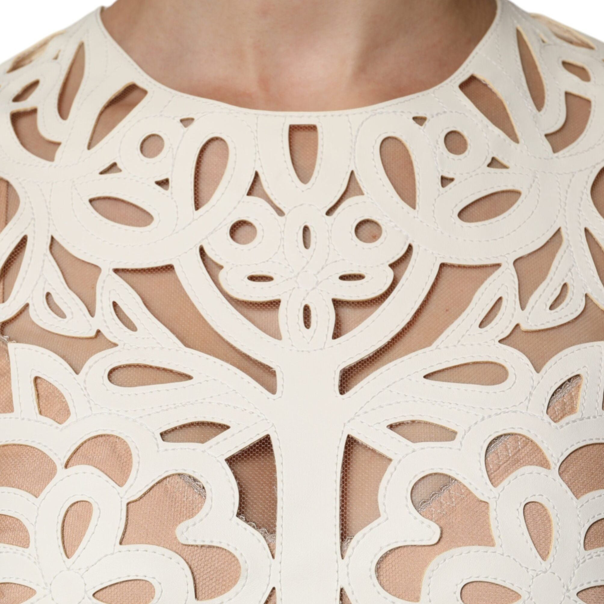 Dolce & Gabbana White Cut Out Leather Sleeveless Midi Dress