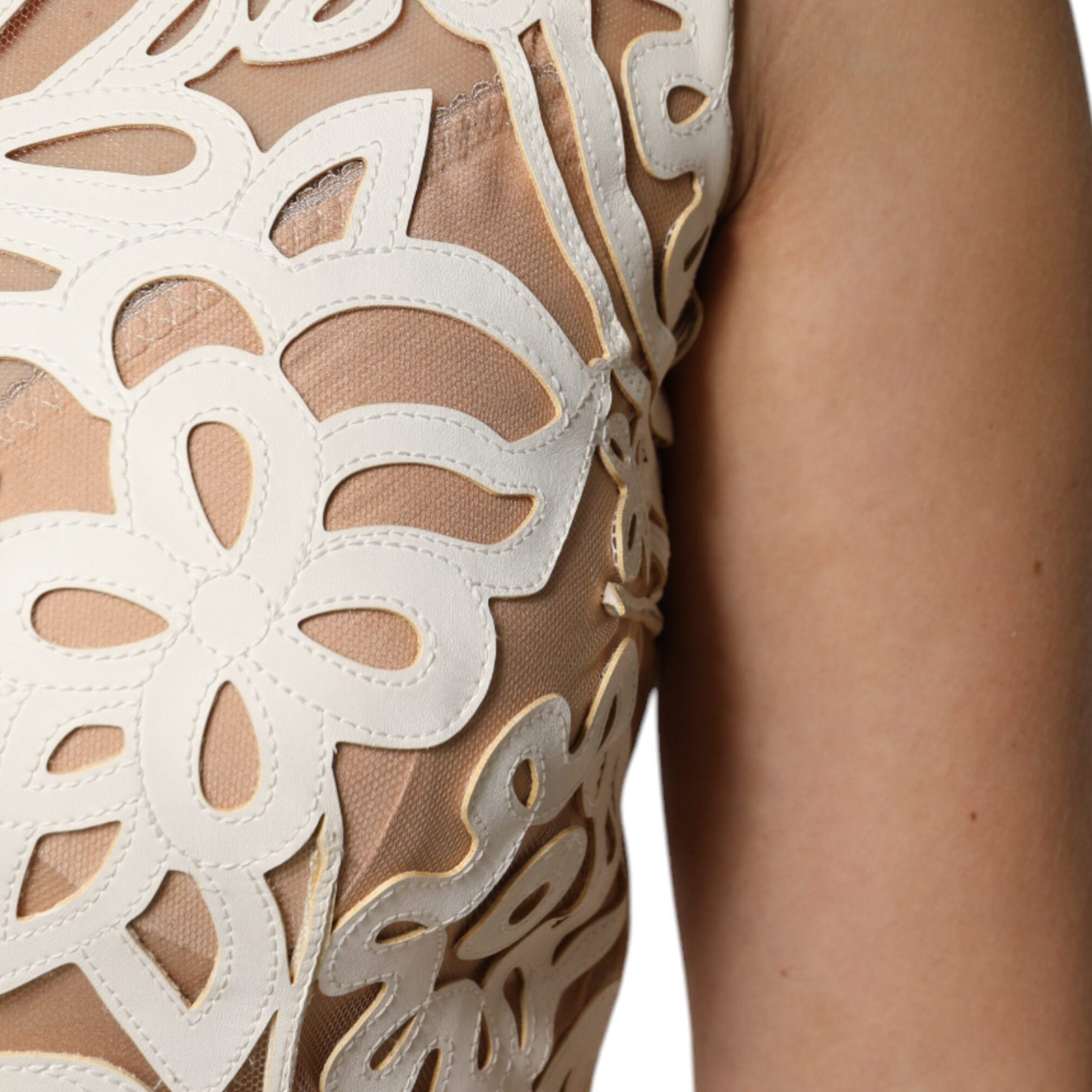 Dolce & Gabbana White Cut Out Leather Sleeveless Midi Dress