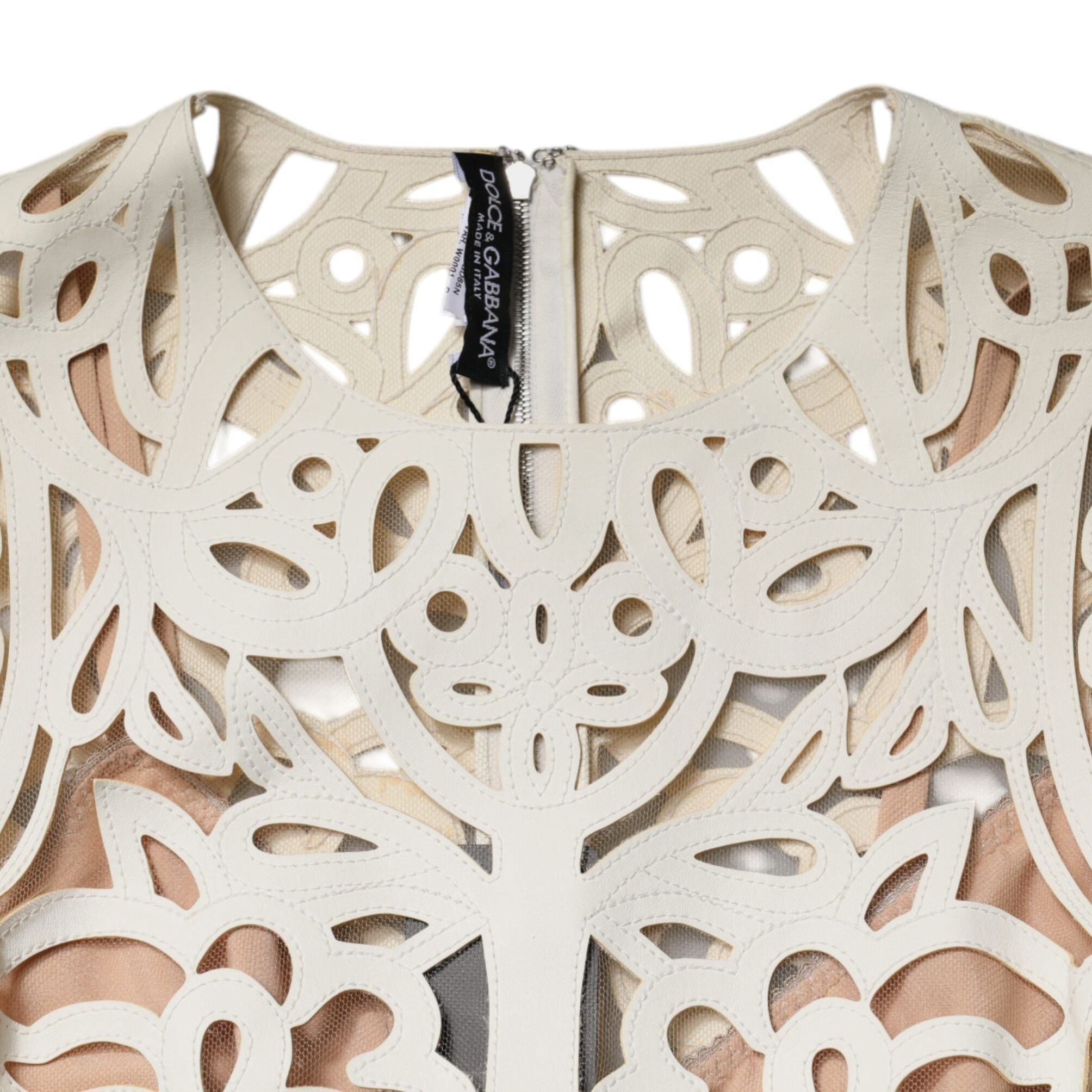 Dolce & Gabbana White Cut Out Leather Sleeveless Midi Dress