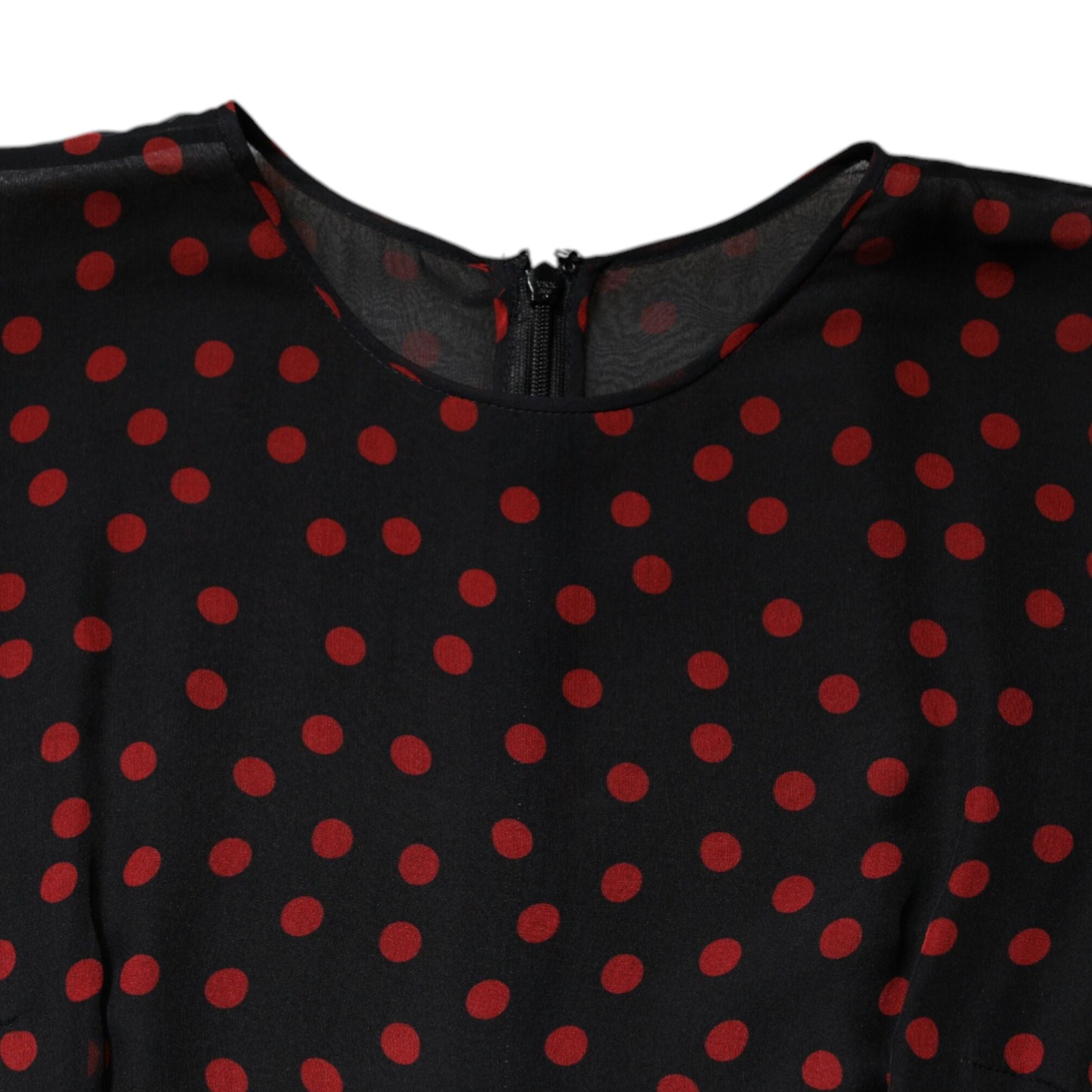 Dolce & Gabbana Black Red Polka Dot Silk Layered Midi Dress
