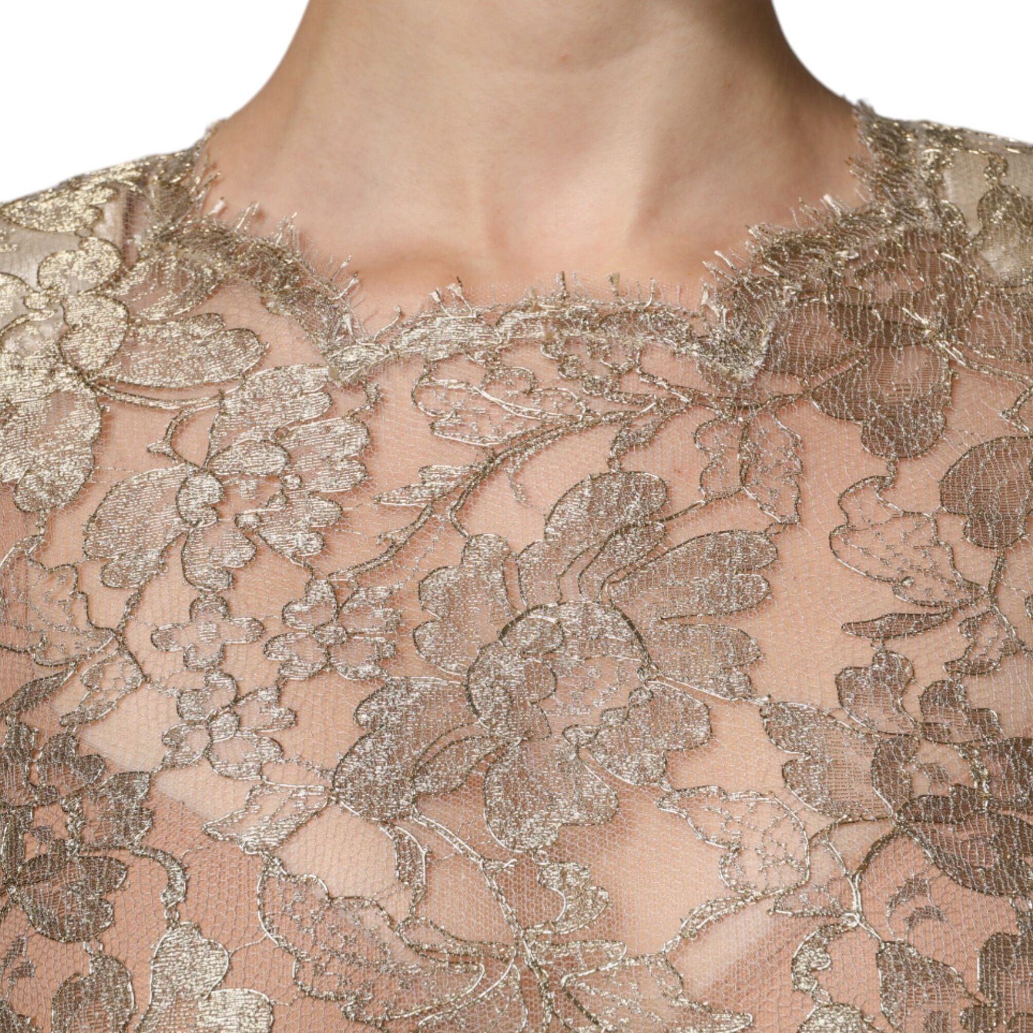 Dolce & Gabbana Gold Floral Lace A-line Sheath Mini Dress
