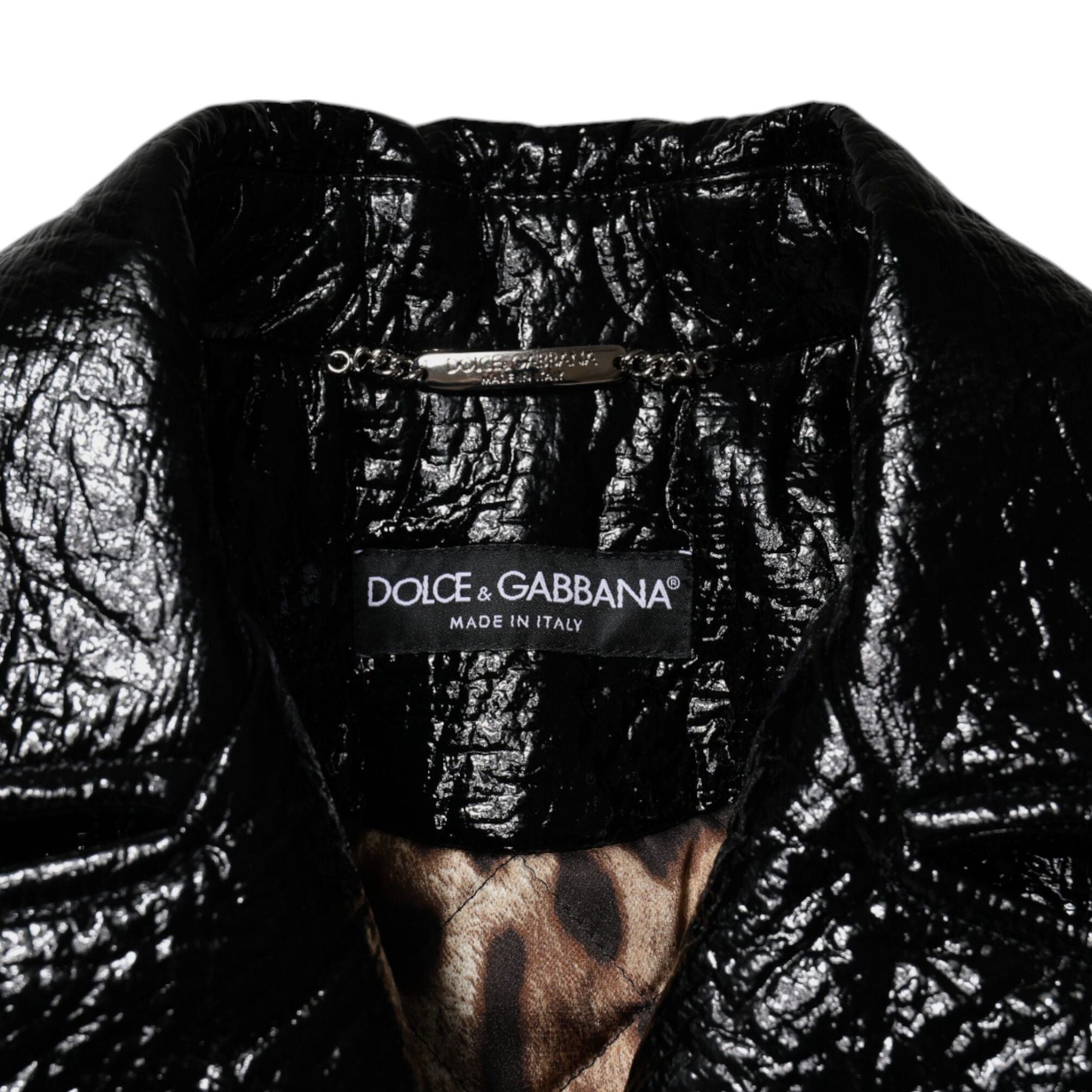 Dolce & Gabbana Black Leather Cropped Long Sleeve Coat Jacket