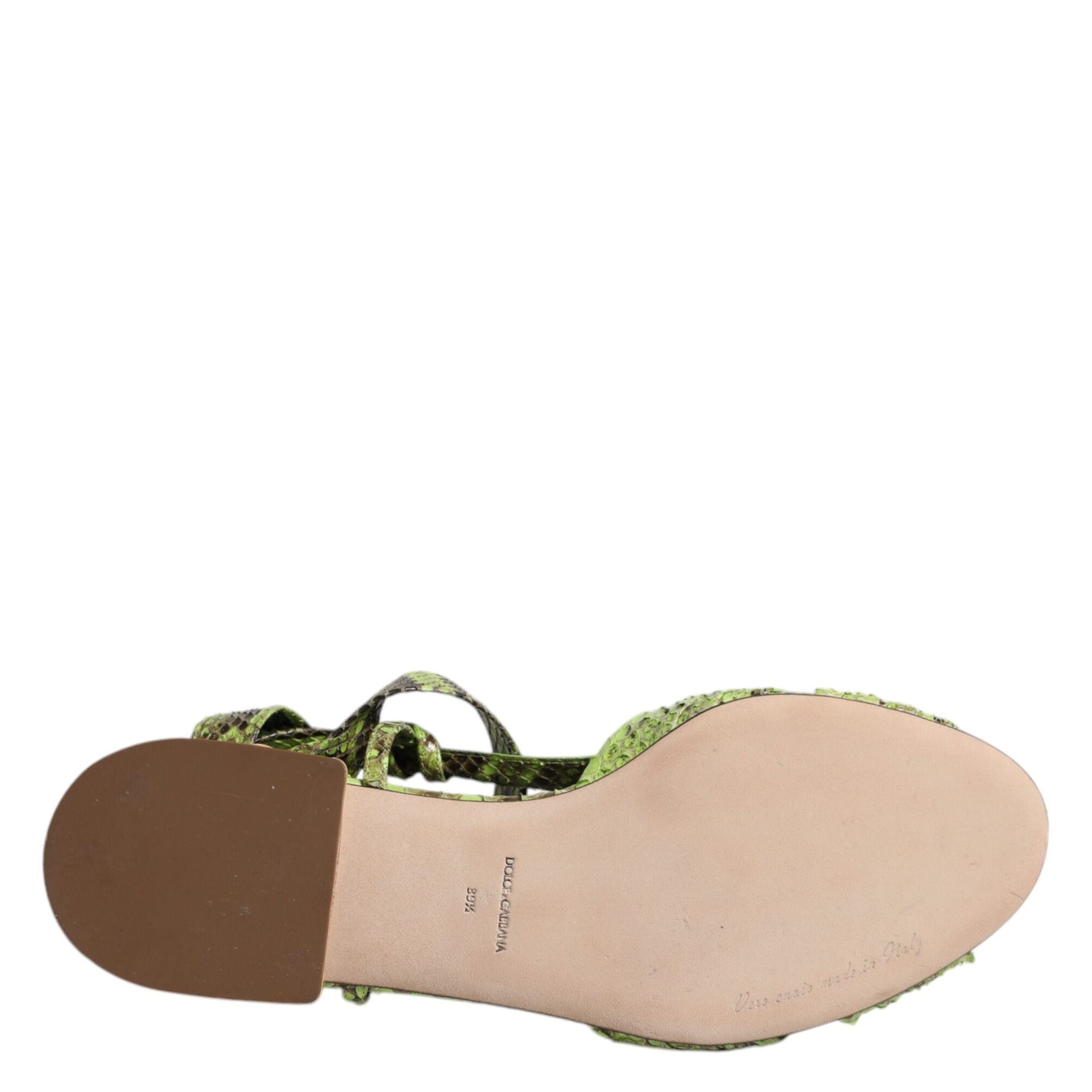 Dolce & Gabbana Green Animal Print Ankle Wrap Sandals Shoes