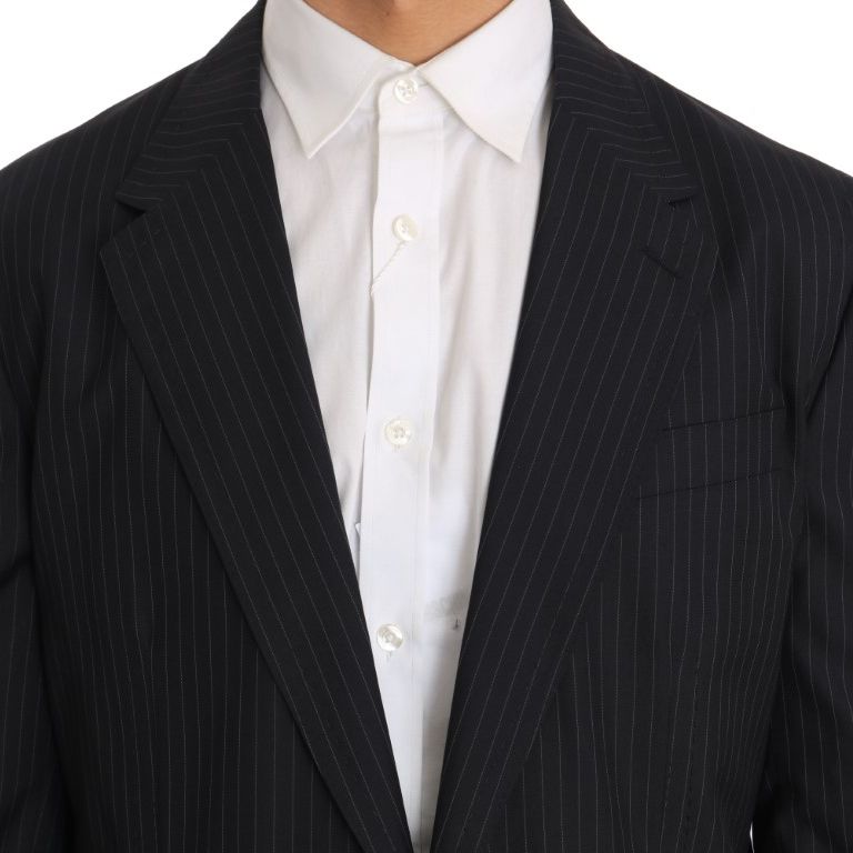 Dolce & Gabbana Gray Striped Wool Jacket Coat Slim Blazer