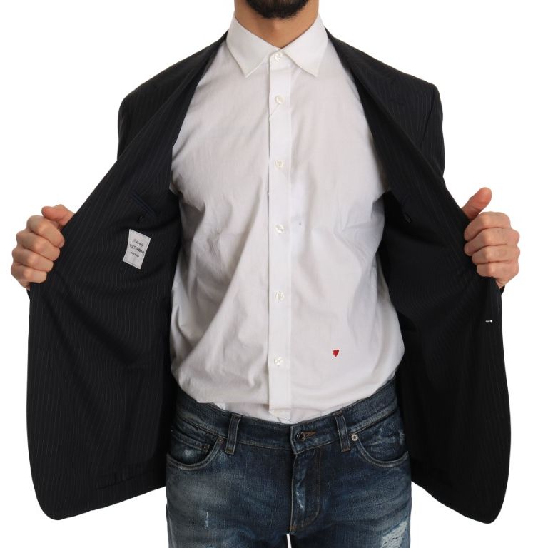 Dolce & Gabbana Gray Striped Wool Jacket Coat Slim Blazer