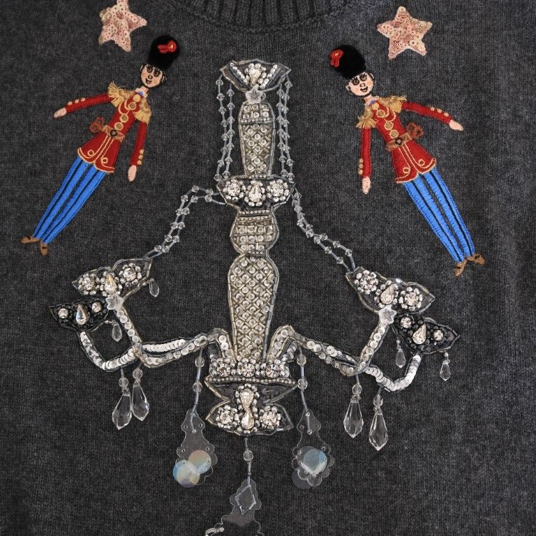 Dolce & Gabbana Fairy Tale Crystal Gray Cashmere Sweater