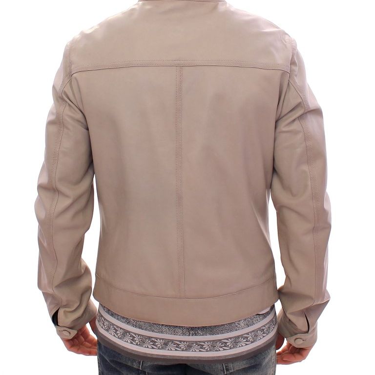 Dolce & Gabbana Beige Leather Jacket Biker Coat