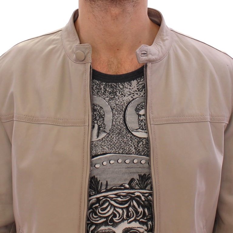Dolce & Gabbana Beige Leather Jacket Biker Coat