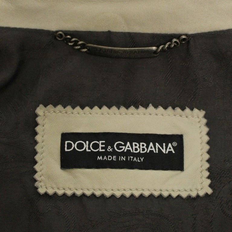 Dolce & Gabbana Beige Leather Jacket Biker Coat