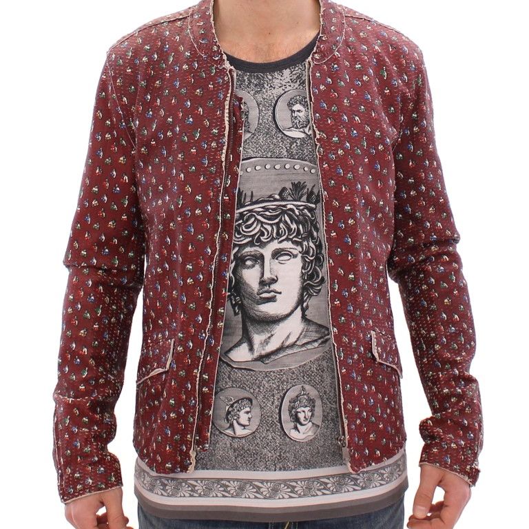 Dolce & Gabbana Bordeaux Leather Boxer Print Jacket Coat