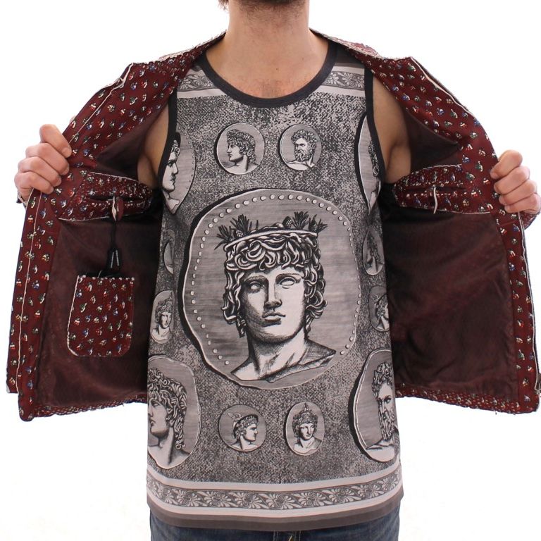 Dolce & Gabbana Bordeaux Leather Boxer Print Jacket Coat