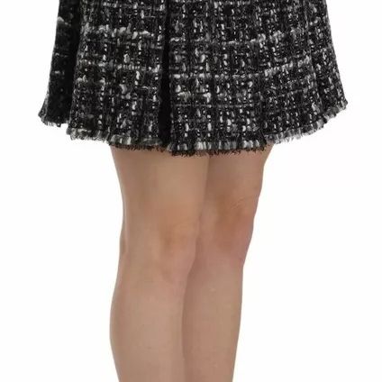 Dolce & Gabbana Black Check Flounce Detailed Wool Mini Skirt