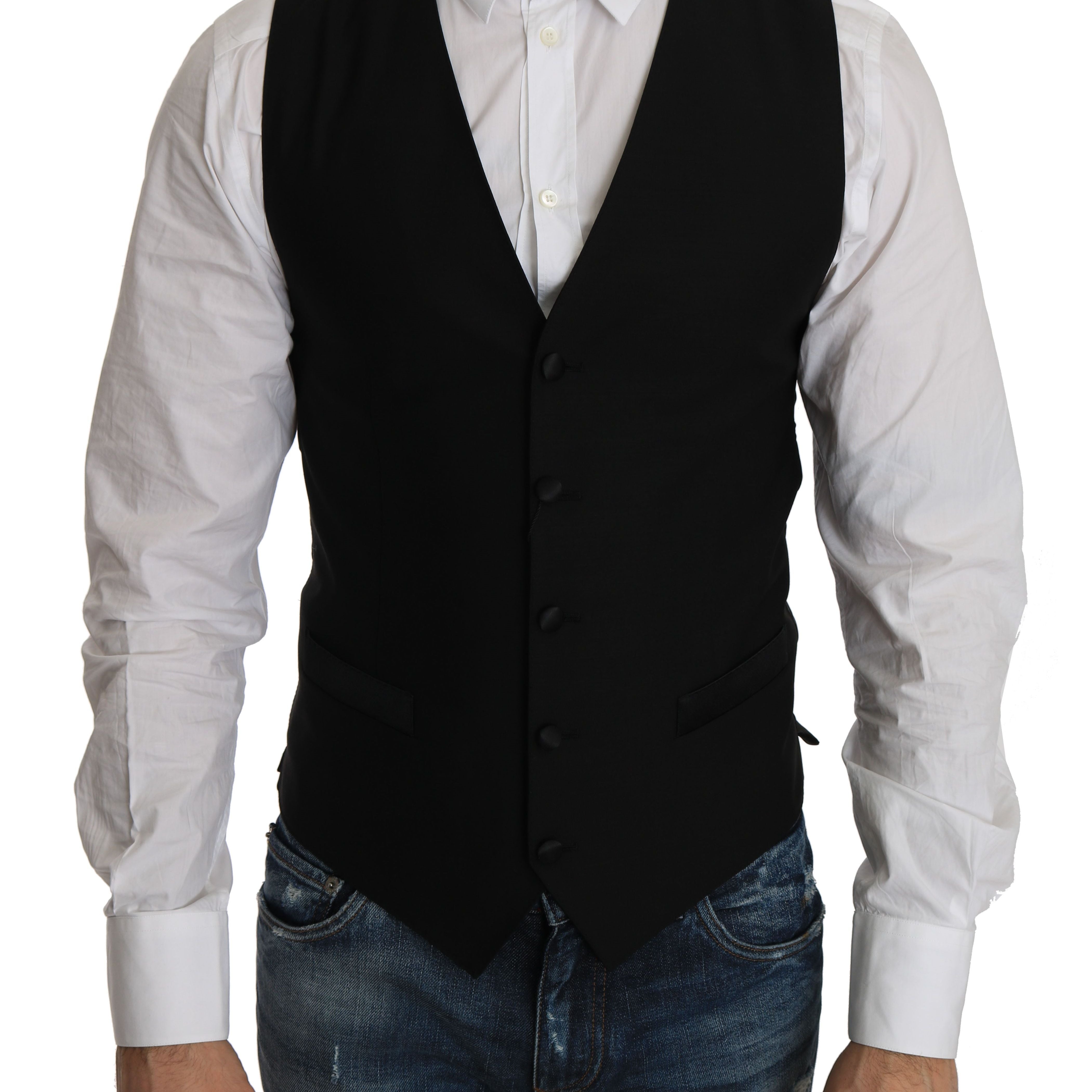 Dolce & Gabbana Black Wool Dress Waistcoat