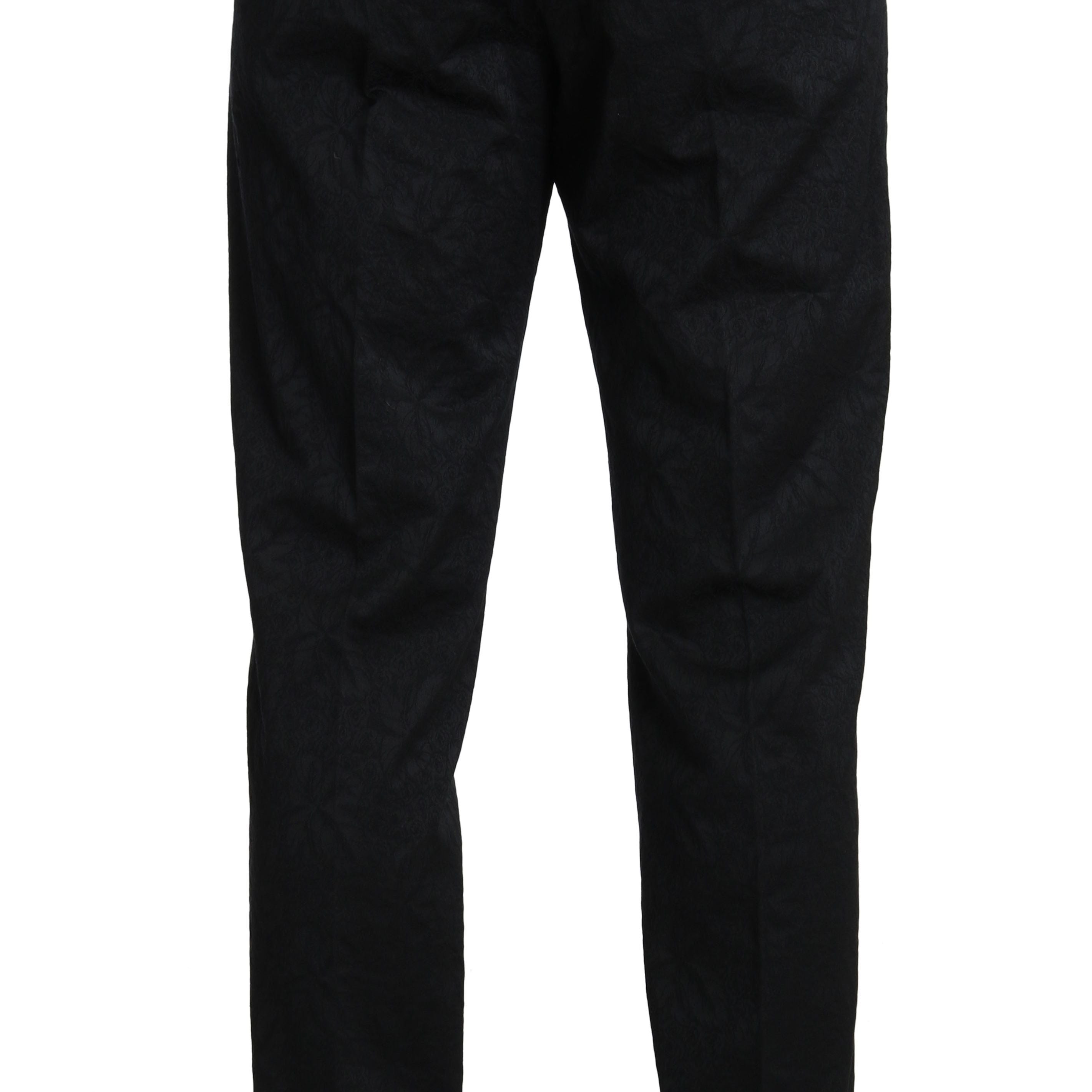 Dolce & Gabbana Black Cotton Brocade Formal Trousers Pants