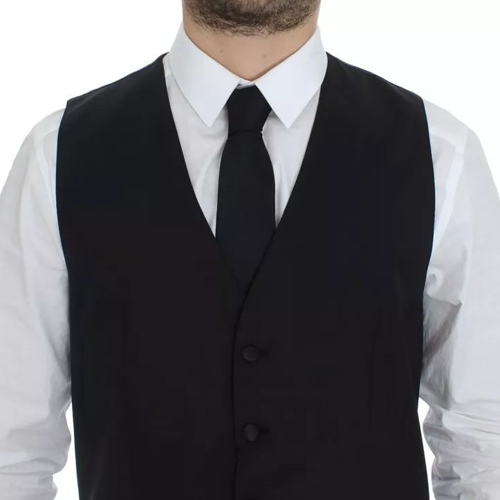 Dolce & Gabbana Black Wool Silk Dress Gilet Jacket Vest