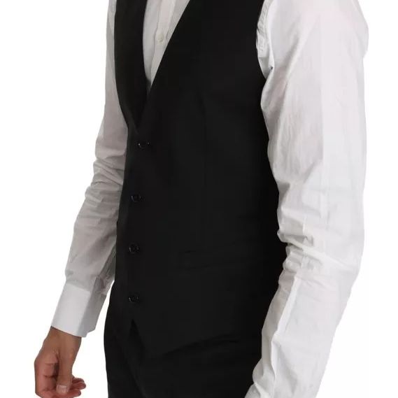 Dolce & Gabbana Black Wool Logo Waistcoat Vest