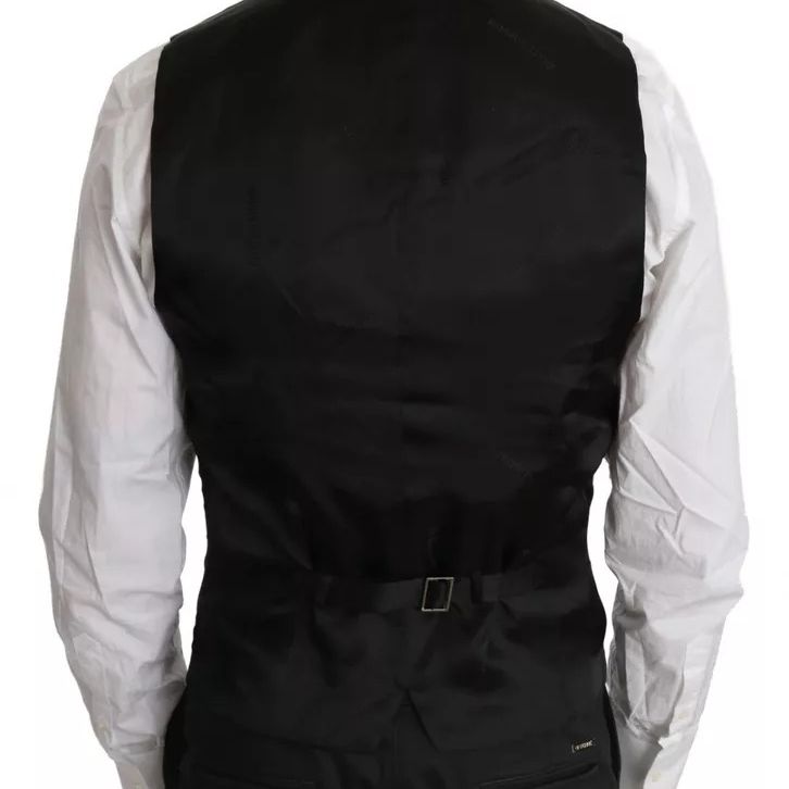 Dolce & Gabbana Black Wool Logo Waistcoat Vest
