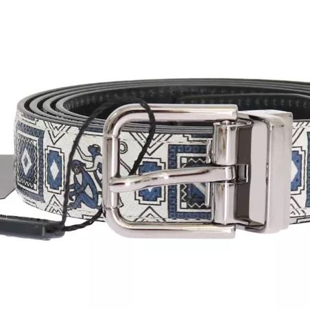 Dolce & Gabbana White Blue Silk Bowtie Leather Belt Gift Box Set