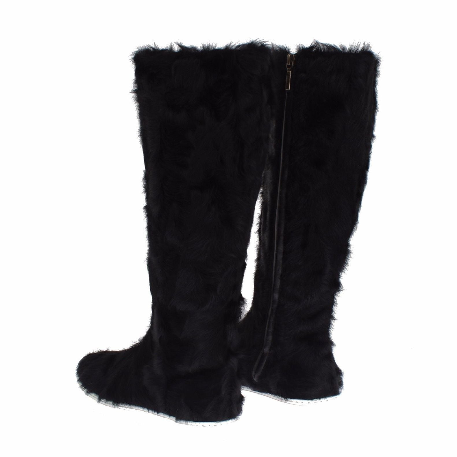 Dolce & Gabbana Black Xiangao Lamb Fur Leather Boots
