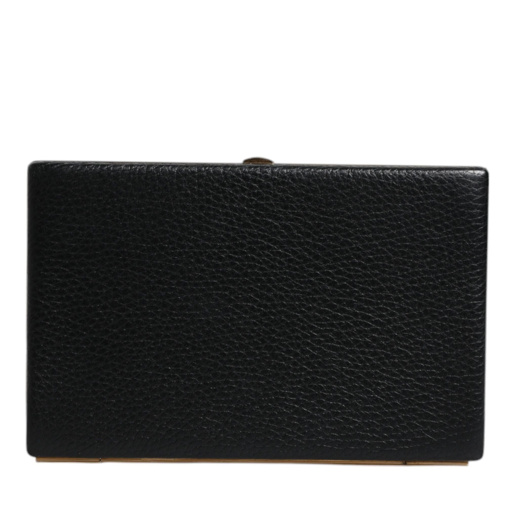 Dolce & Gabbana Black Leather Gold Frame Clutch Evening Party Purse Bag