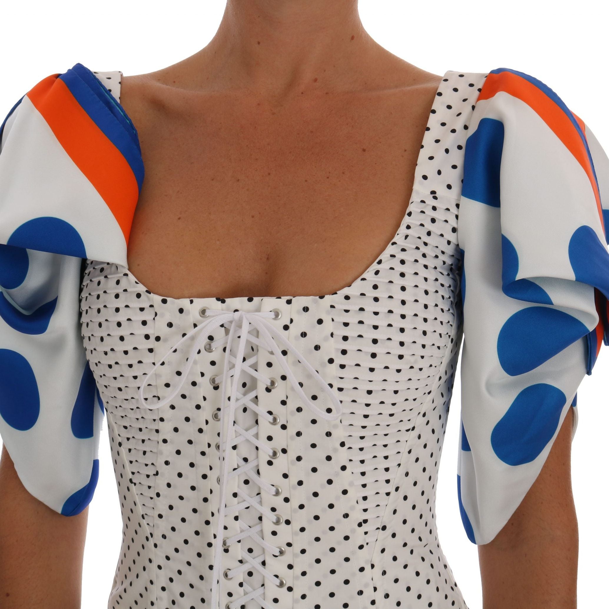 Dolce & Gabbana White Polka Silk Corset Bustier Top