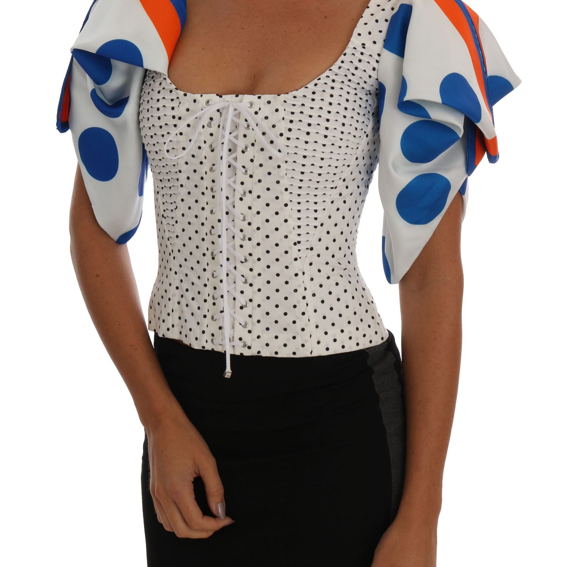 Dolce & Gabbana White Polka Silk Corset Bustier Top