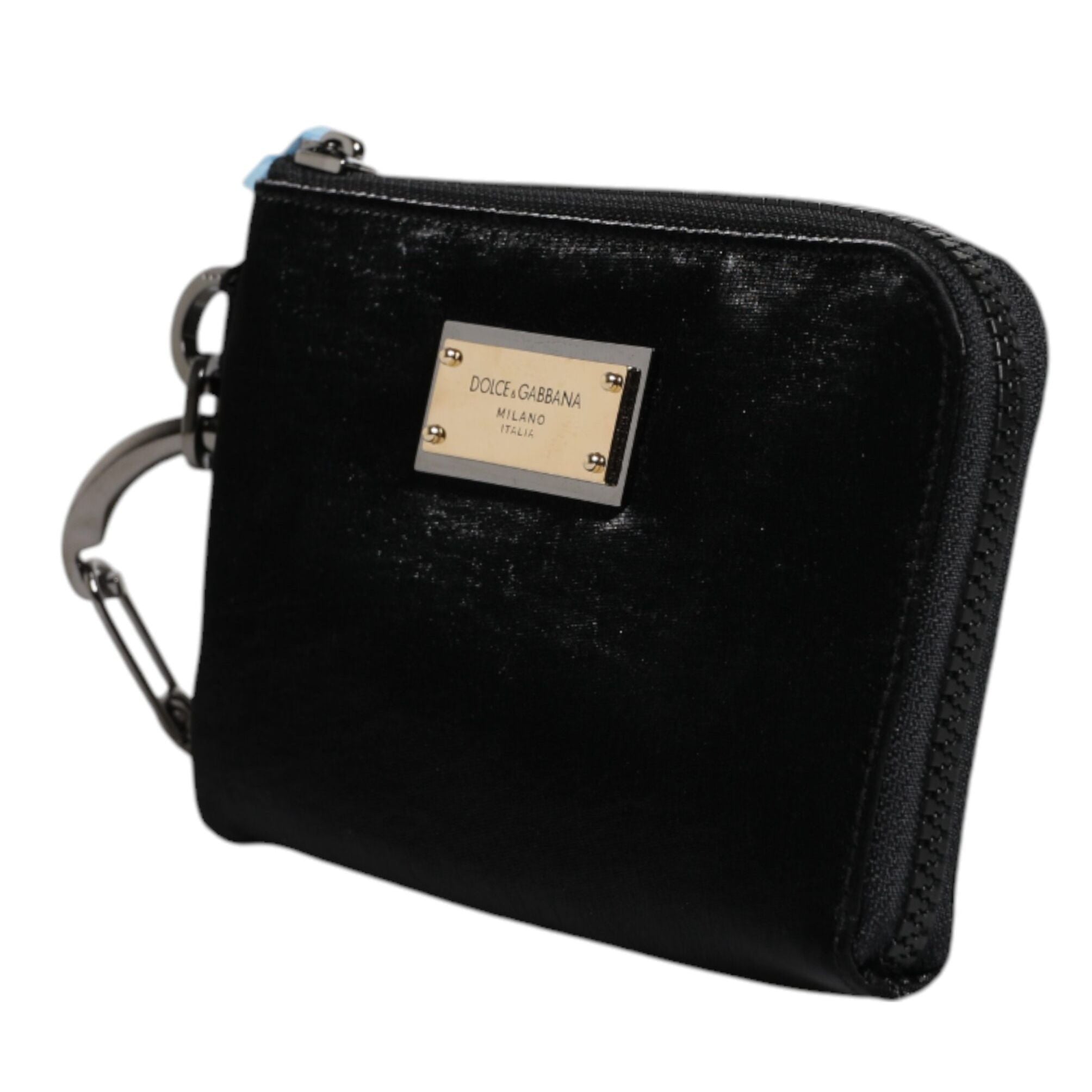 Dolce & Gabbana Black Nylon Logo Plaque Keyring Pouch Clutch Bag