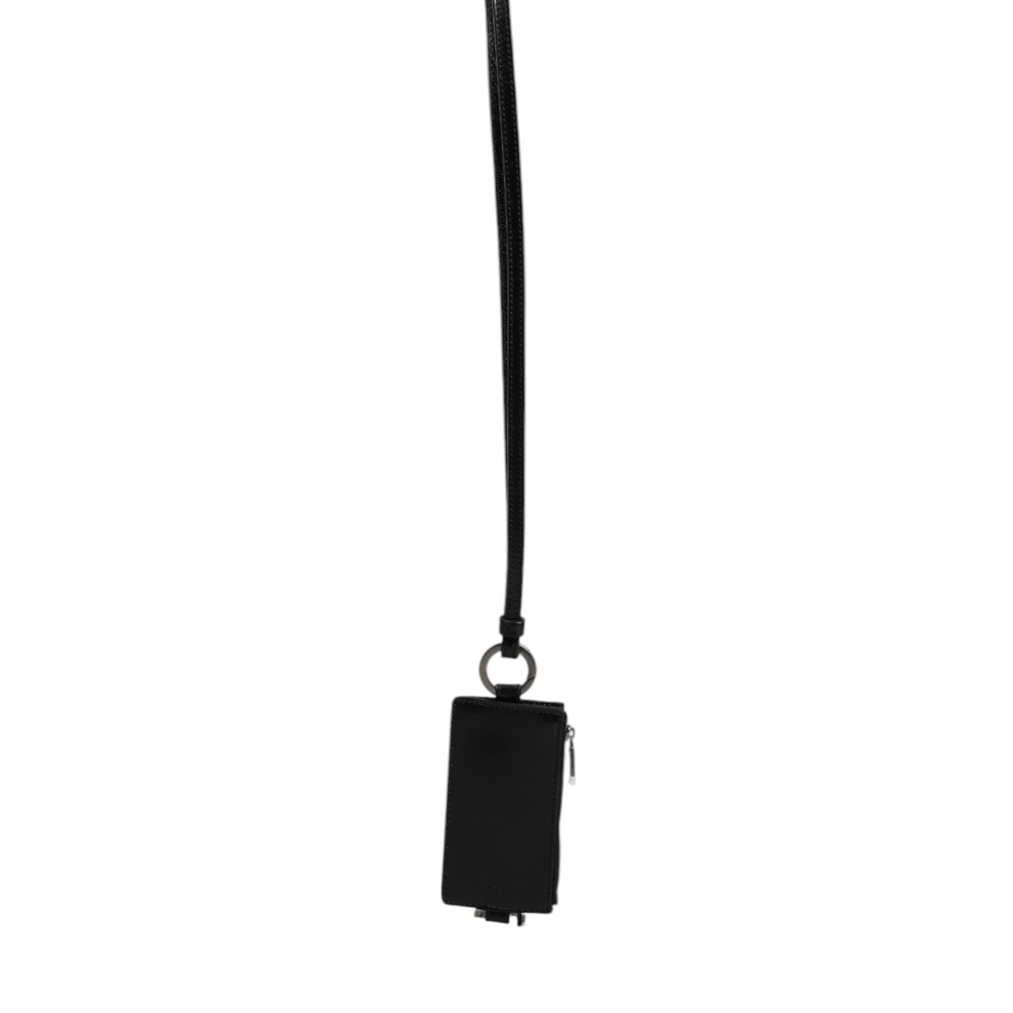 Dolce & Gabbana Black Horse Leather Lanyard Logo Card Holder Wallet