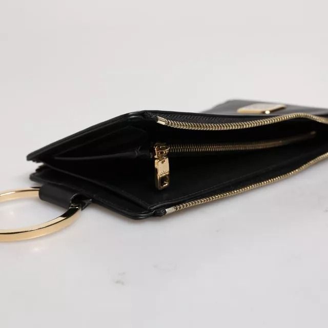 Dolce & Gabbana Black Leather Logo Plaque Neck Strap Card Coin Wallet