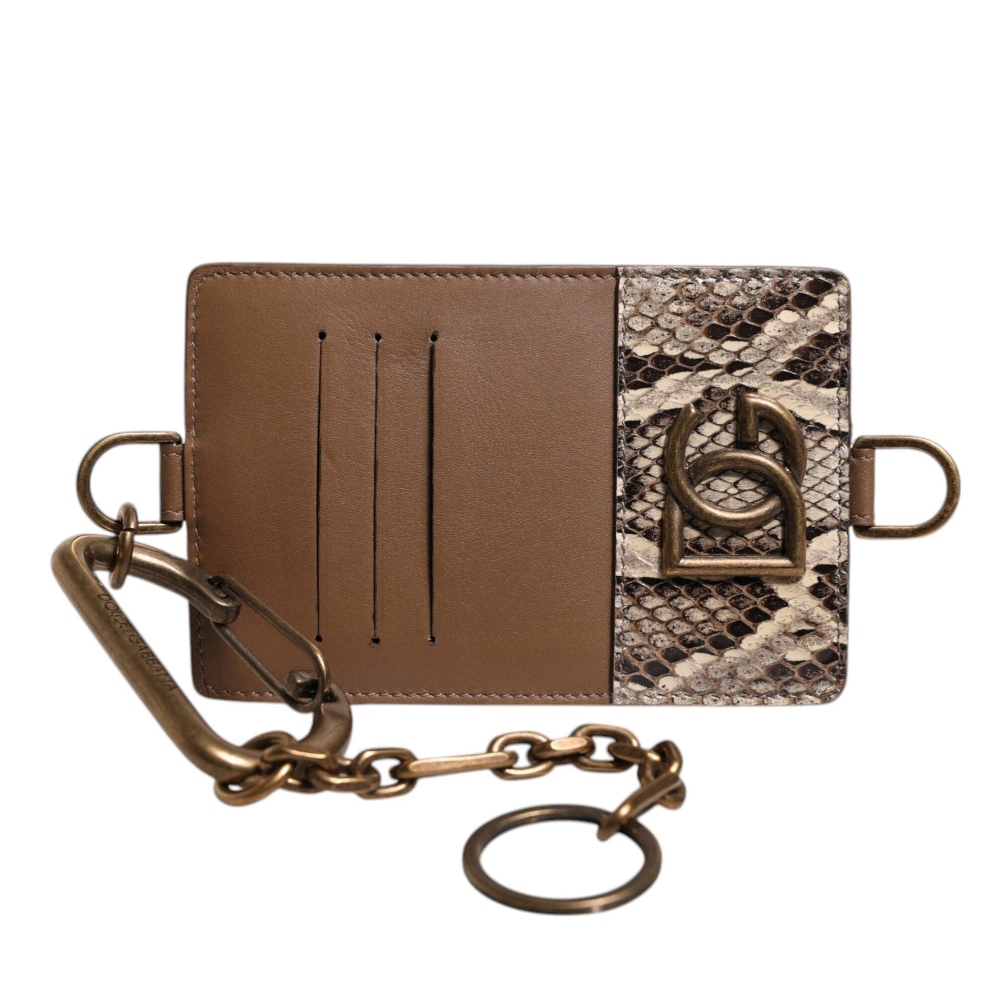Dolce & Gabbana Brown Exotic Leather Card Holder DG Logo Plaque Wallet