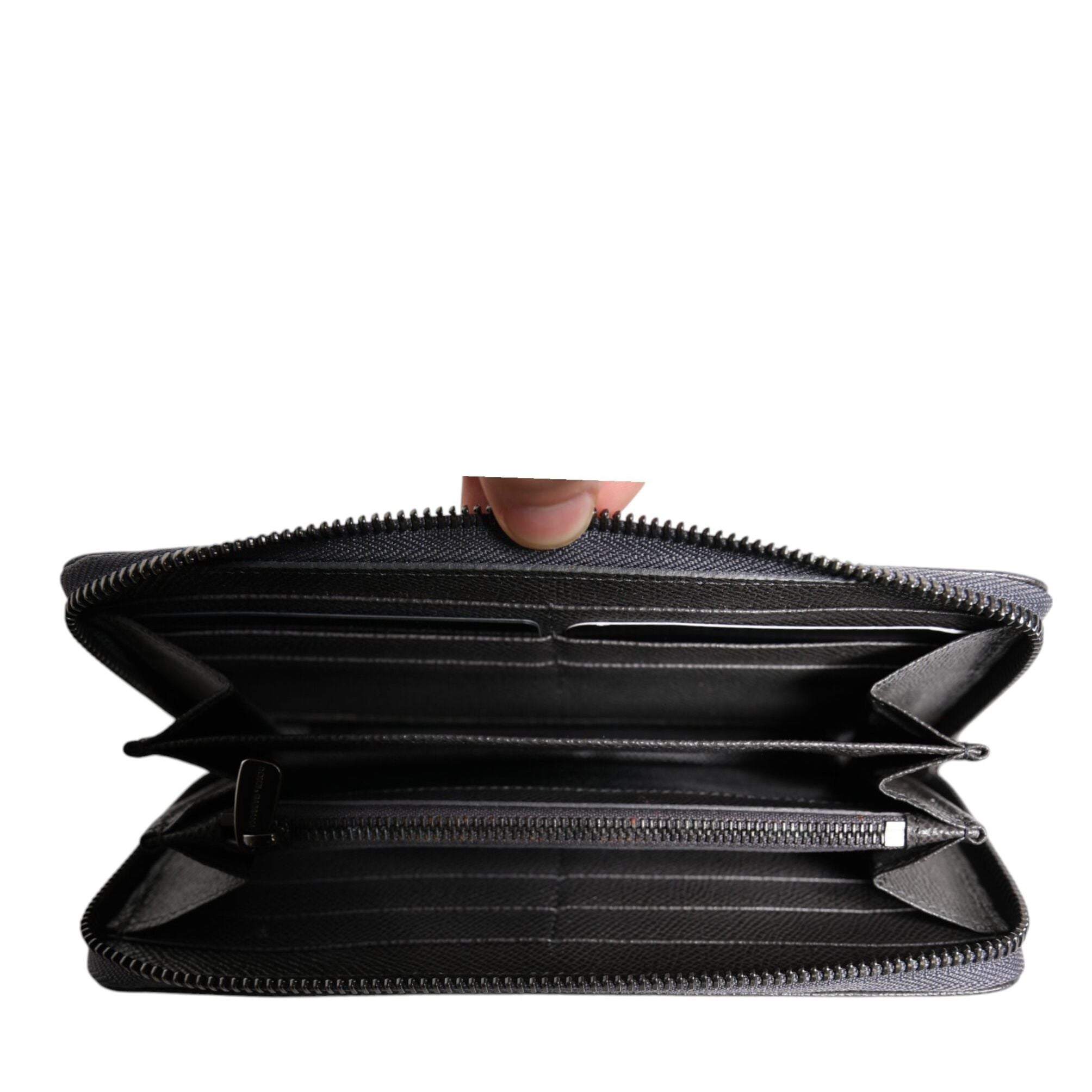 Dolce & Gabbana Dark Gray Leather DG Logo Zip Around Continental Wallet