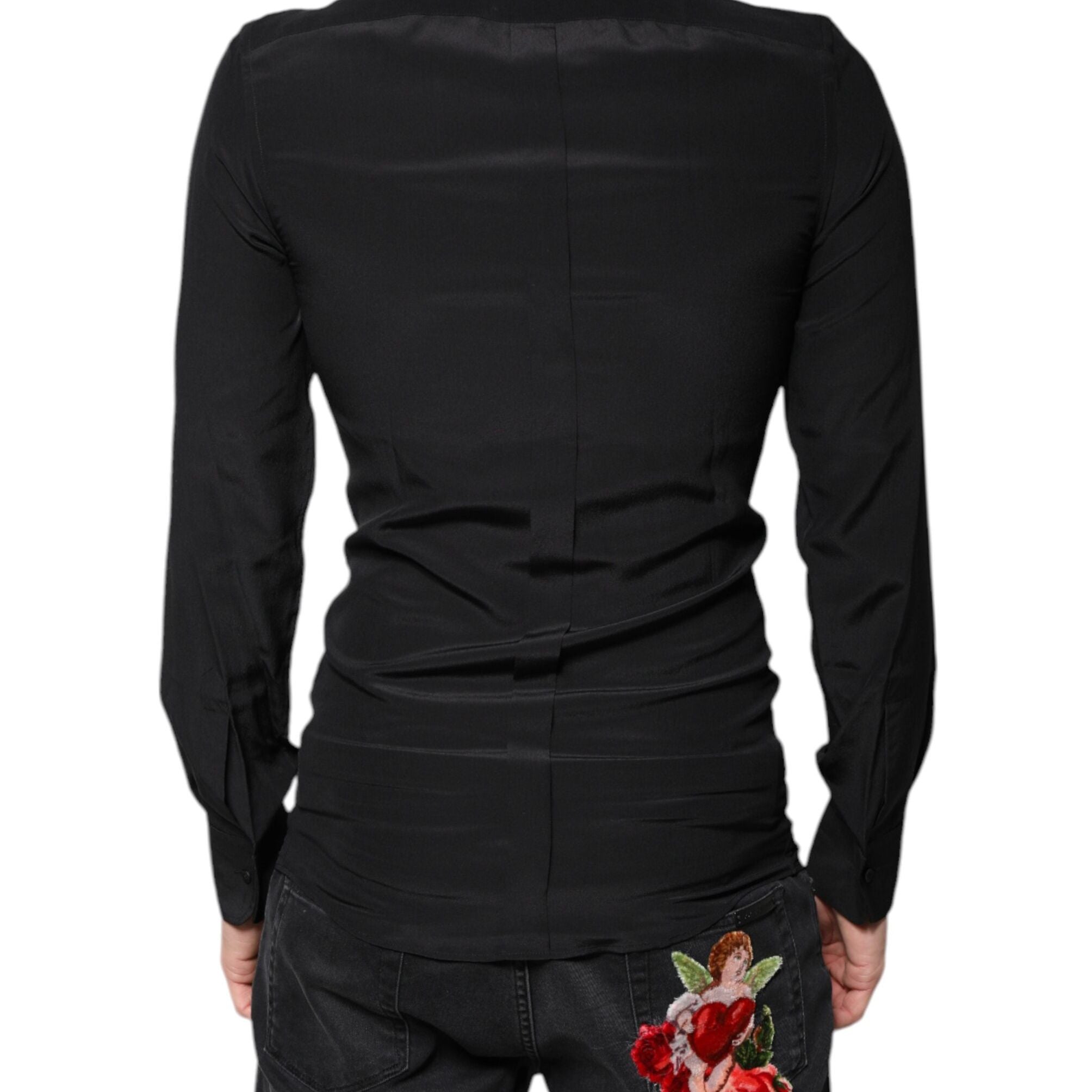 Dolce & Gabbana Black Silk Long Sleeves GOLD Dress Shirt